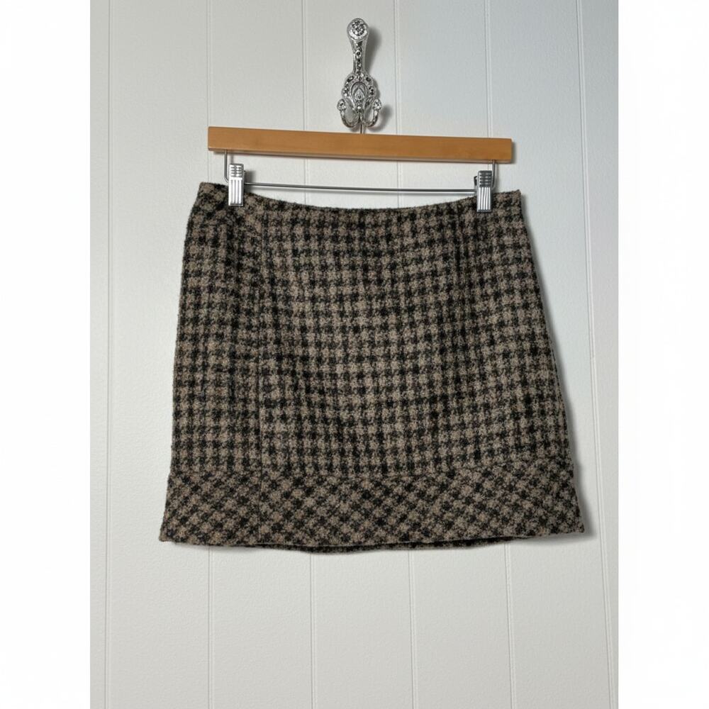 Kenar · Size 2 · Mini Skirt Lined · Wool Blend Houndstooth Preppy · Brown Plaid